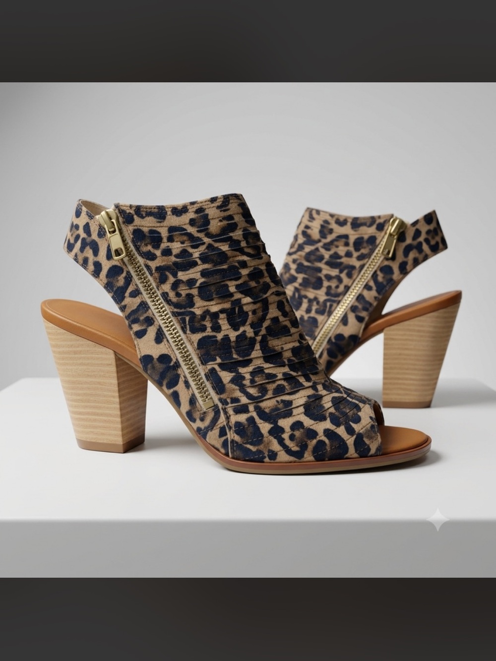 Paul Green Leopard Print Leather Open Toe Ankle Booties Zip Heels Sz 4UK 6.5 US - Picture 2 of 10